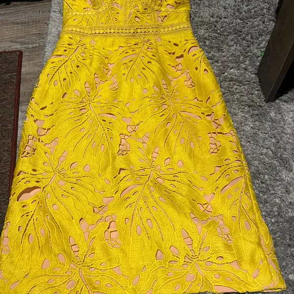 Anthropologie Maeve Lace‎ Gardenia Sheath V-Neck Yellow Dress size 4 - Image 8