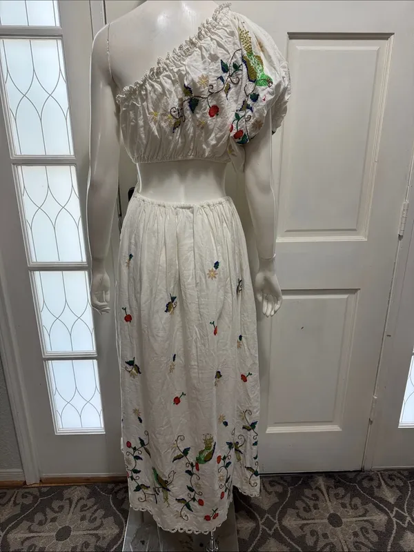 FARM RIO Pitanga Embroidery One Shoulder Cut Out Maxi Dress Size S- $325 MSRP - Image 12