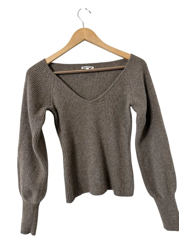 REFORMATION Hart Scoop Neck Cashmere Cocoa Ribbed Sweater Top - Image 5