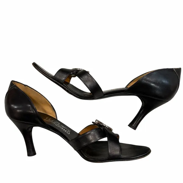 Salvatore Ferragamo Black Leather Pumps Heels Sandals Shoes 9.5 - Image 5