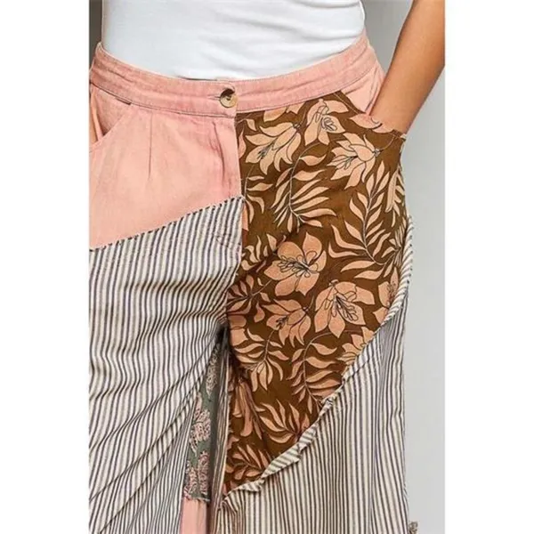 POL Striped Floral Patchwork Wide leg Pants with Side Big Star‎ Patch - Image 6