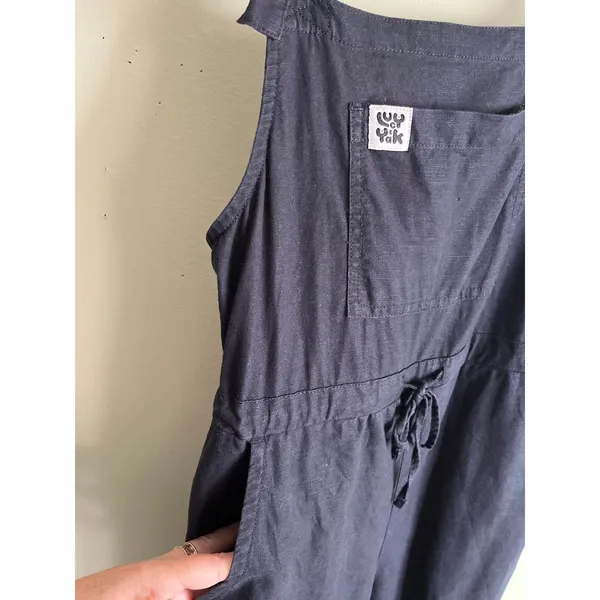 Lucy & Yak Black Linen Blend Jumpsuit Size 2 Wide Leg Cropped Drawstring Waist - Image 3
