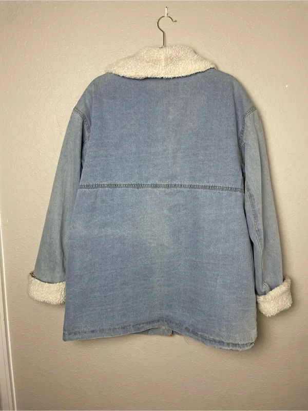 Ashley Vintage Charm HEAVY Sherpa-Lined Light Blue Denim Jacket Size L - Image 7