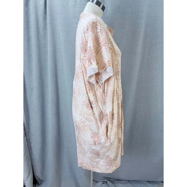 Faherty Linen Blend‎ Palm Print Pintuck Henley Shift Dress Peach Cream XXL - Image 8