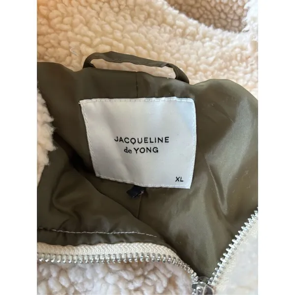 Jacqueline de Yong JDY Jdyiza Teddy Jacket Cream Sherpa Green Quilted XL - Image 2