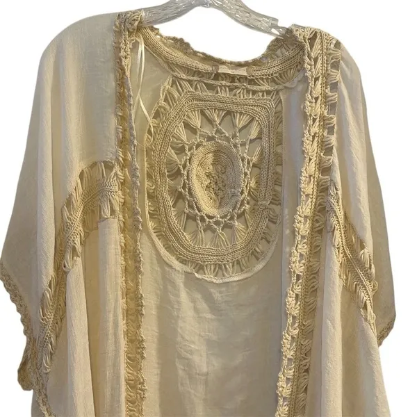 Altar’d State Cream Crochet Trim Midi Boho Festival‎ Kimono Kaftan XS Coverup - Image 3