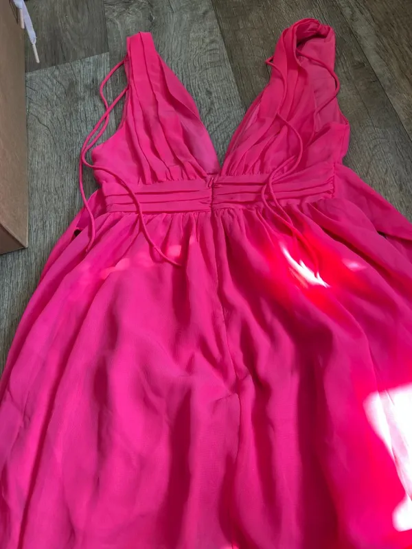 LUCY IN THE SKY Ysabel Chiffon Dress in Hot Pink Sz S Mini with back bow detail - Image 14