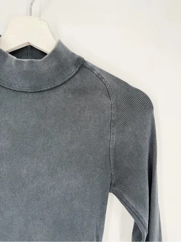 FP We The Free Pixie Tee Black Washed Ribbed Long Sleeve Mock Neck Boho Small - Image 3