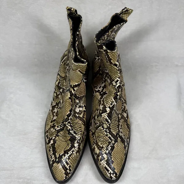Horoscopez Snakeskin Print Western Ankle Boots Metal Toe‎ Tip AHZ19113 Womens 8M - Image 3
