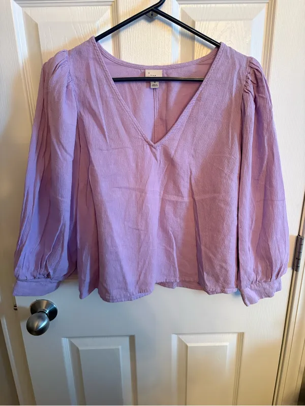 A NEW DAY Lavender V-Neck Long Sleeve Blouse, M - Image 2