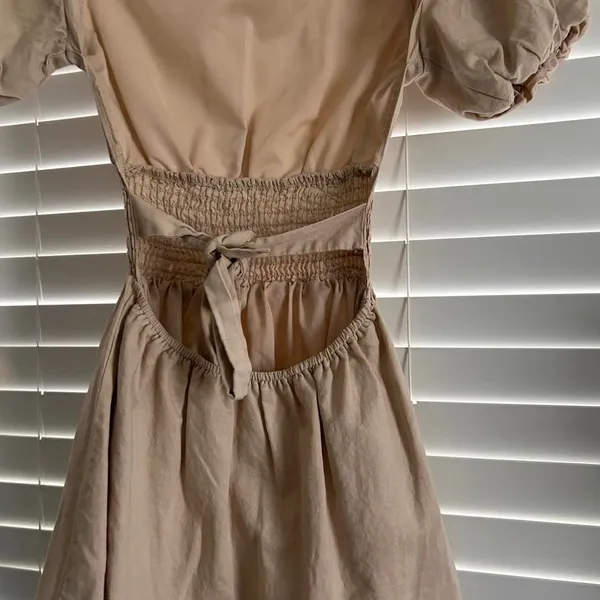 Peppermayo tan Lani Linen open back Mini Dress | babydoll size 2 - Image 7