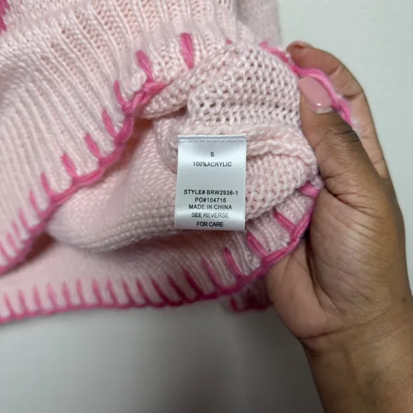 Bailey Rose Women‎ Coquette Sweater Small Pink Intarsia Bow Knit Oversize Dainty - Image 3