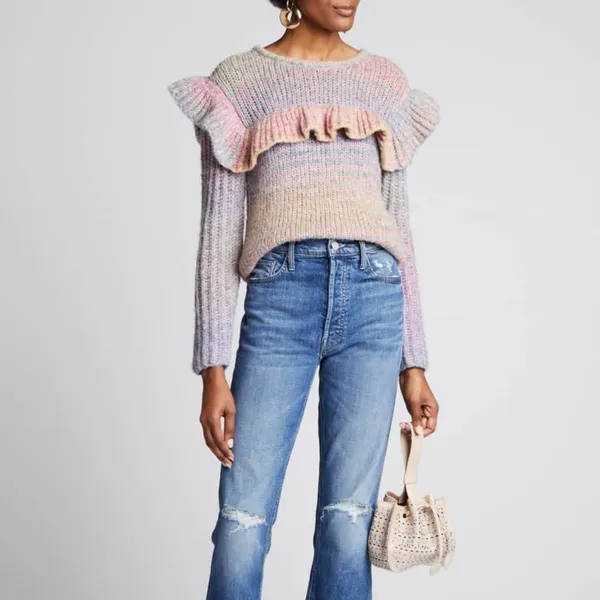 Loveshackfancy Multicolor Yumi‎ Ruffle Alpaca Wool Blend Pullover Sweater Small - Image 2