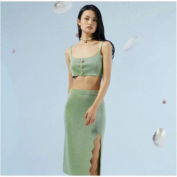 NWT Cider Hidden Gem Sparkle Zig Zag Jade & Gold Classy Crop Tank Top M - Image 5