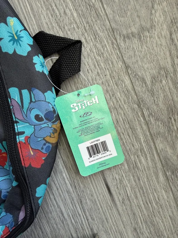 Disney Black Backpack with Blue Stitch and Red Floral Accents - Image 2