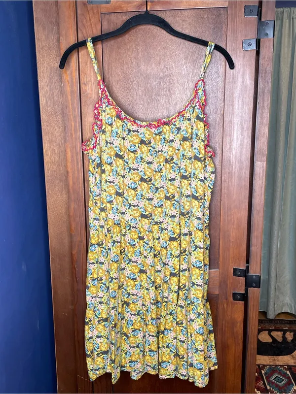 Natural Life Embroidered Floral Swing Dress Boho Cottagecore Festival Mini M - Image 4