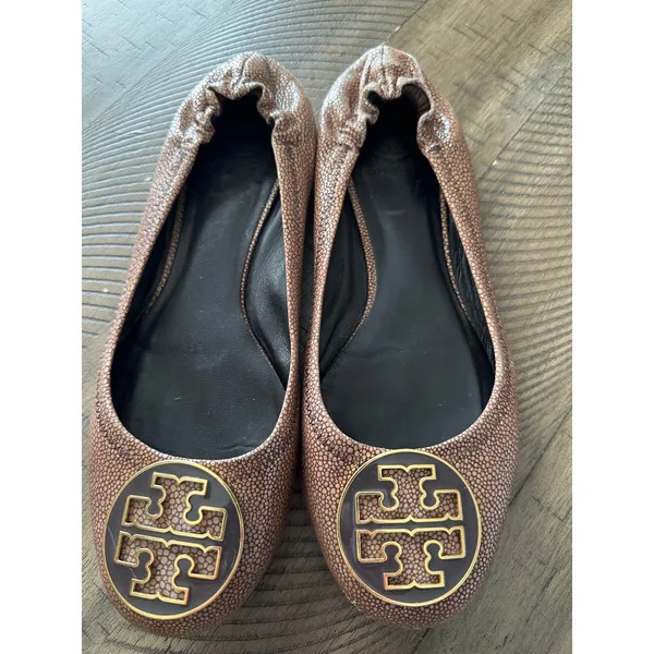 Tory Burch Reva Minnie Ballet Flats Taupe/Mushroom Pearlized Stingray Leather 9 - Image 2