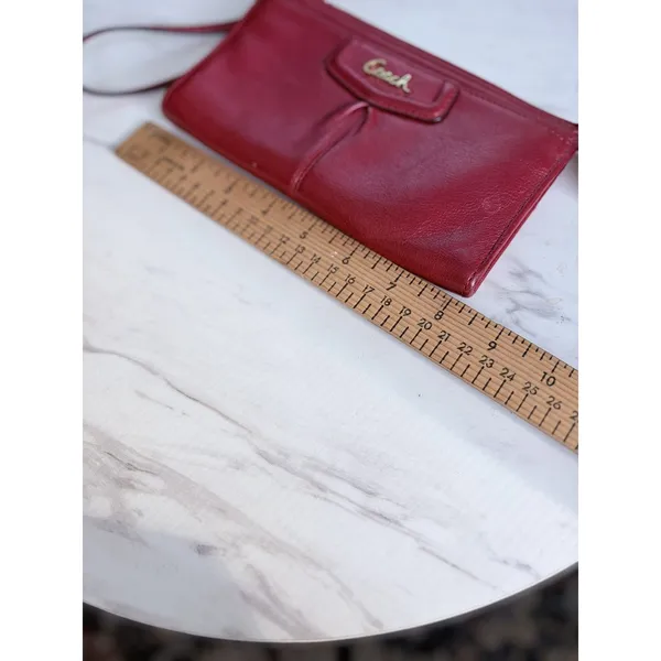 Coach Red Leather Zip Wristlet Wallet Clutch Card Holder w/ Strap - Image 3
