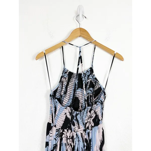 Free People Heat Wave Printed Maxi Slip Dress Large Blue Floral Bohemian - Image 12