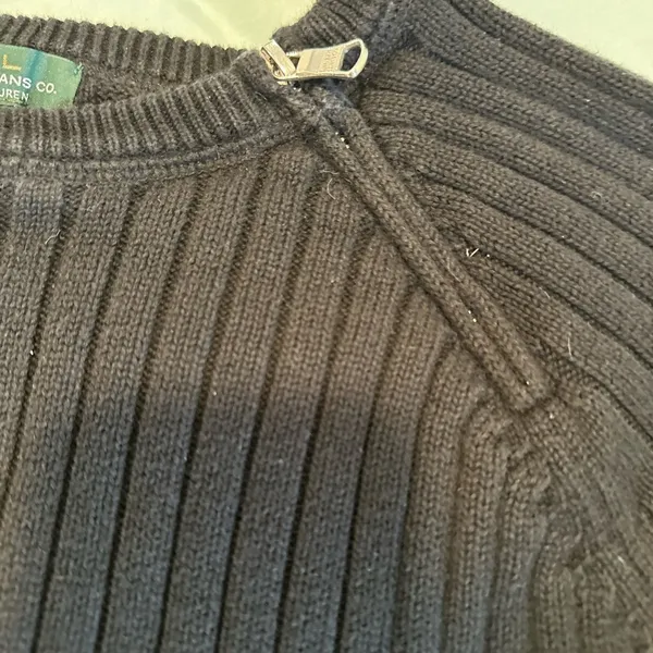 Ralph Lauren Lauren Jeans Co. Medium Black Ribbed Cotton Sweater, Crew Neck. Zip Neckline - Image 11