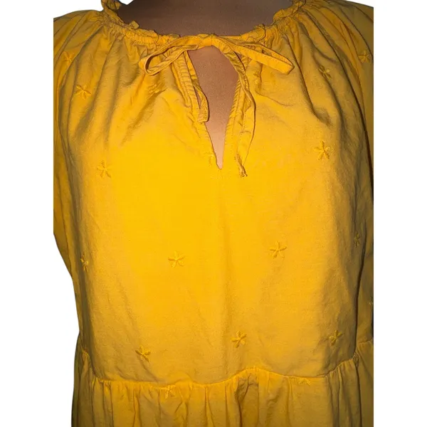 LOFT Yellow Eyelet‎ Tiered Mini Dress Womens Medium Tie Neck Flutter Sleeve - Image 11