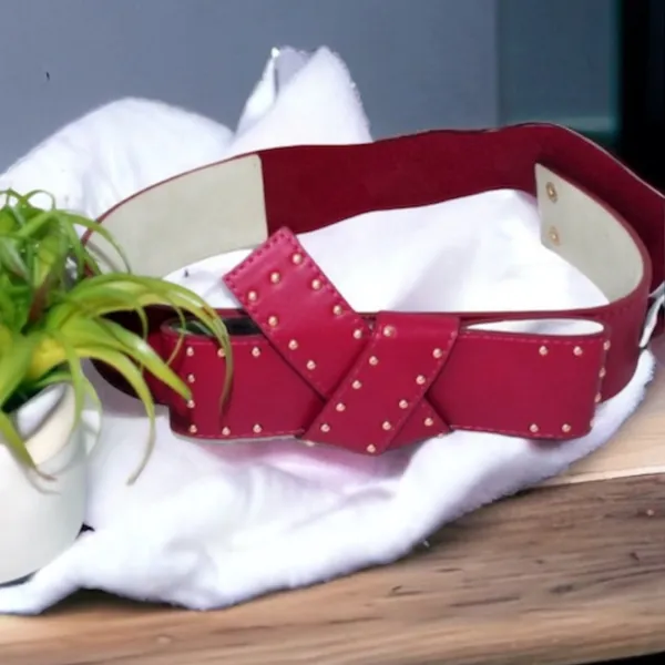 BCBGeneration NWT Wide Studded Bow Belt Red - Image 3