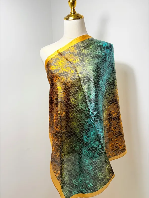 Elegant Multicolor Gradient Scarf with Yellow Border Black - Image 2