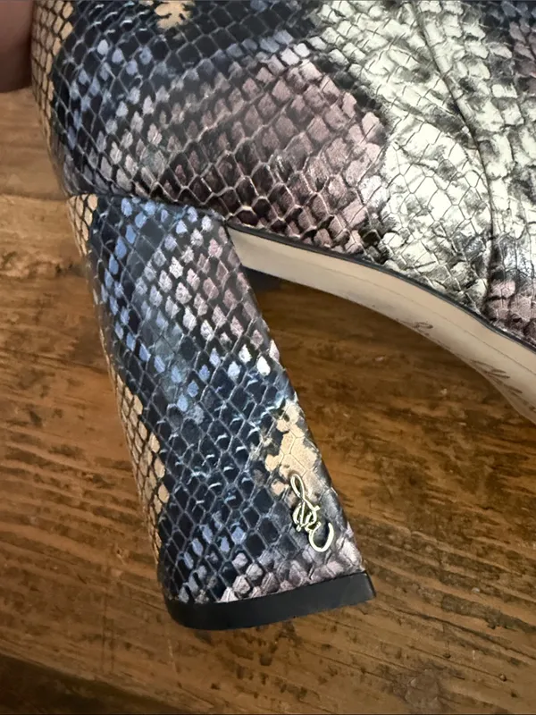 Sam Edelman Multi Color Clarem Leather Snakeskin Tall #" Heel Boots Size 7.5 - Image 4