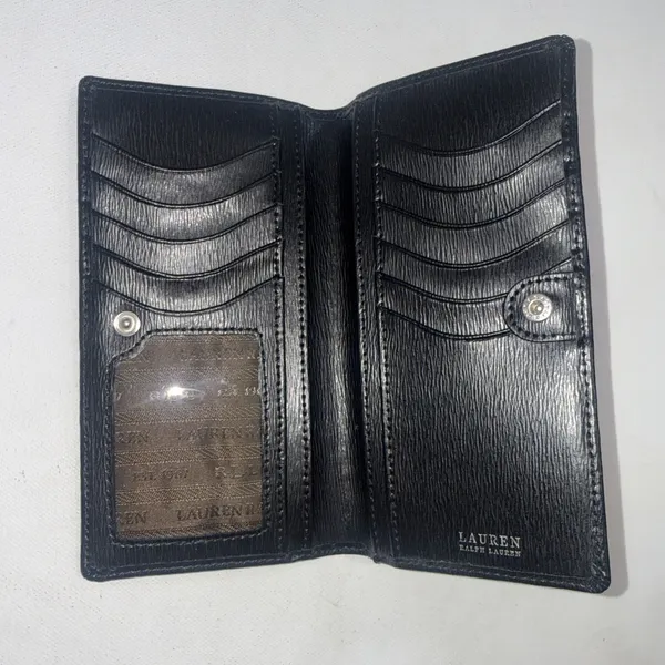 Lauren Ralph Lauren Sloan Sleek Street Slim‎ Bifold Designer Wallet Black Snap - Image 4