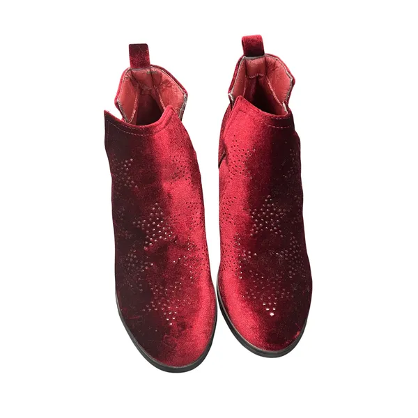 Yoki Catalina Burgundy Velvet Star Perforated Ankle Booties Funky Bold Size 9 - Image 4