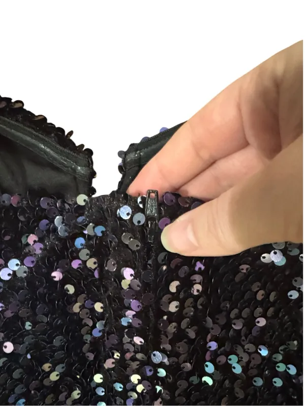 SO Clothing Velvet Black & Purple Sequin Strapless Bustier Top Disco Bling sz S - Image 6