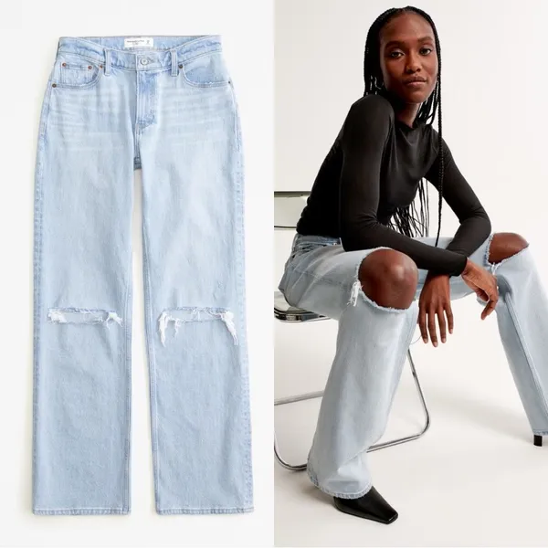 ABERCROMBIE & FITCH Curve Love Low Rise Baggy Distressed Jeans Sz 28 - Image 5