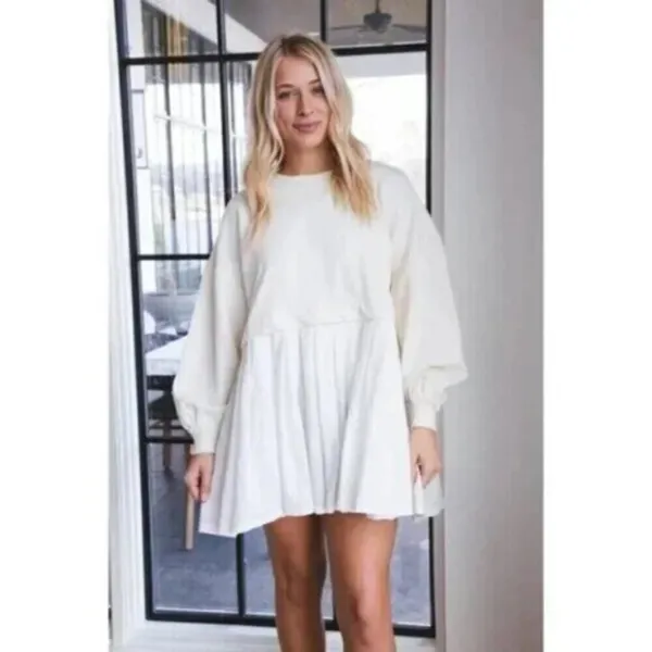 FREE PEOPLE Eleanor Sweatshirt Dress in Grey Combo Size Large - Image 16