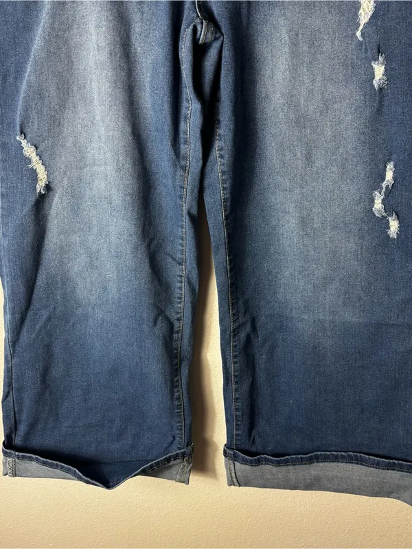IHYXUO Distressed Wide Leg Cropped Jeans Size XXL NWT - Image 3