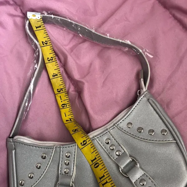 Goth Grunge Biker Y2K 2000s Style Trendy Silver Streetwear Bimbo Shoulder Hand Bag Purse Mcbling Faux Leather Studs #Acubi #Subversive #Streetwear #Punk #Baddie Measurement in pics - Image 5