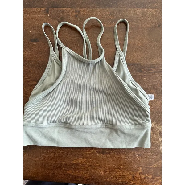 Nike Yoga Alate Curve Ribbed Strappy Sports Bra - Sage Green - Small‎ - Image 2