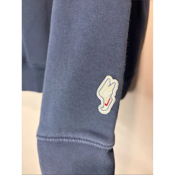 Nike Fine Athletic Goods Logo Hoodie Blue Cream Pullover Sweatshirt Size Large - Image 4