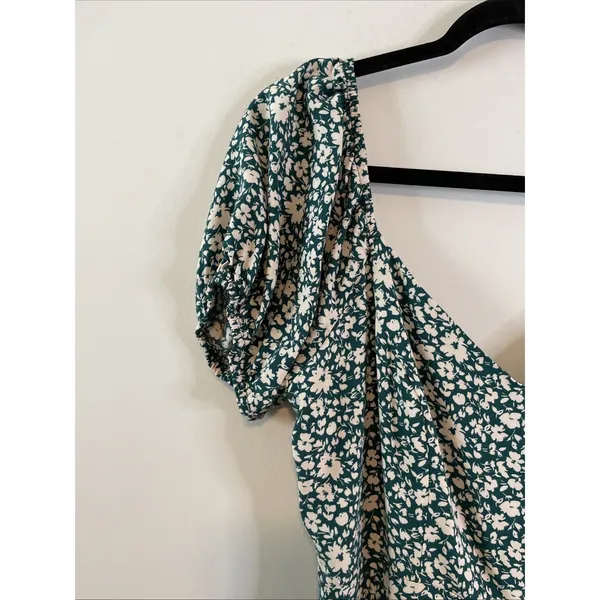 As You Wish XL Teal Floral Wide Leg Jumpsuit Puff Sleeve Boho Romper‎ - Image 6