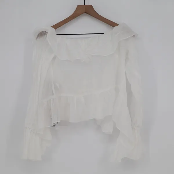 SHEIN BAE Top Womens M Ruffled One-Shoulder White Long Sleeve Sexy Sweet NEW - Image 8