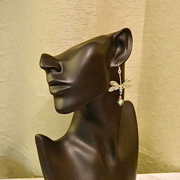 Gold Dragonfly Earrings Green - Image 5