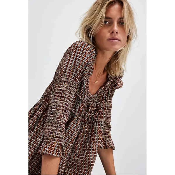 Free People Retro 70s Babydoll Star Dip Mini Dress in Black Combo Size Medium - Image 5