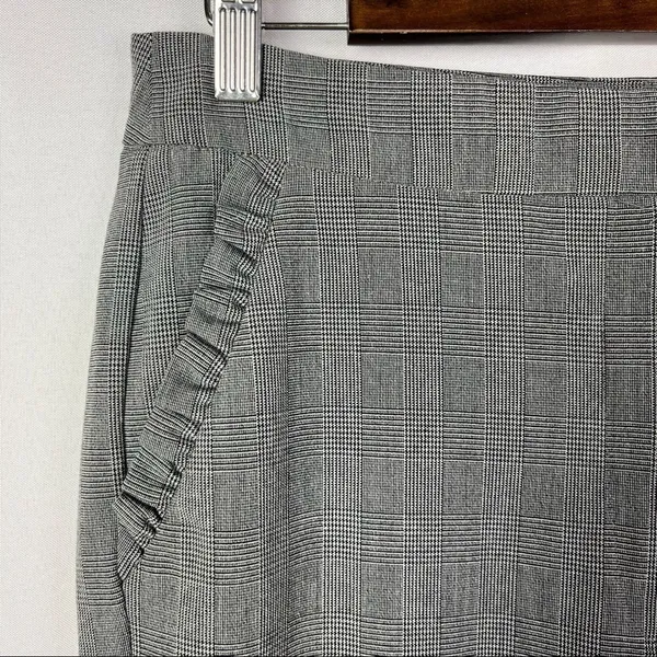 Zara TRF Gray‎ Plaid Ruffle Straight Leg Dress Trousers L - Image 4