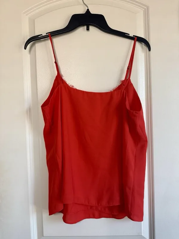 Socialite Red lace trim Cami slip tank top blouse sexy lined M Adjustable Strap - Image 6