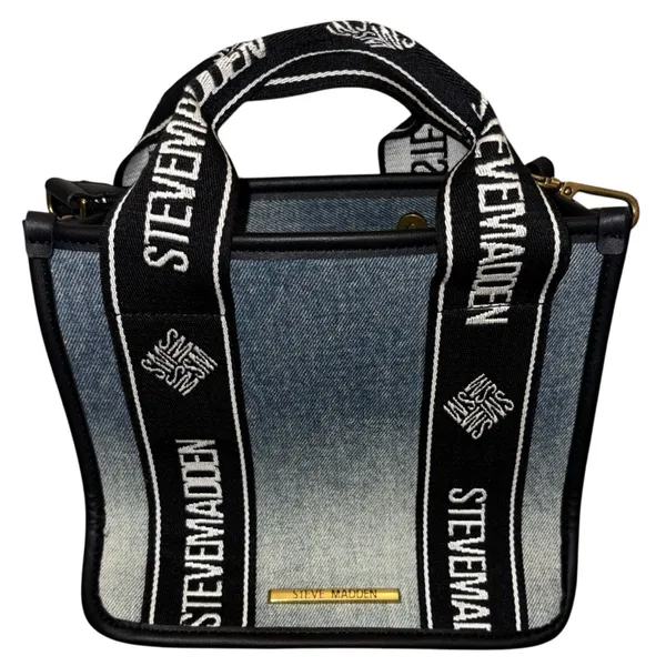Steve Madden Blue Denim Tote with Black Logo Straps - Image 4