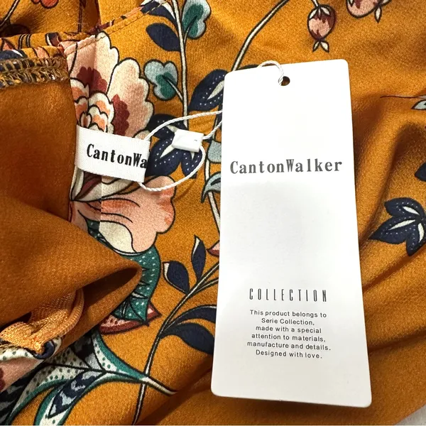CantonWalker Slip Dress XL Orange Floral Slit Cowl Neck Sleeveless Strappy New - Image 7