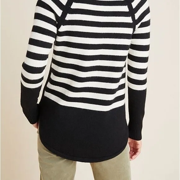 ANTHROPOLOGIE Rebekah Sweater Black White Stripe Tunic Pullover Knitwear Medium - Image 8