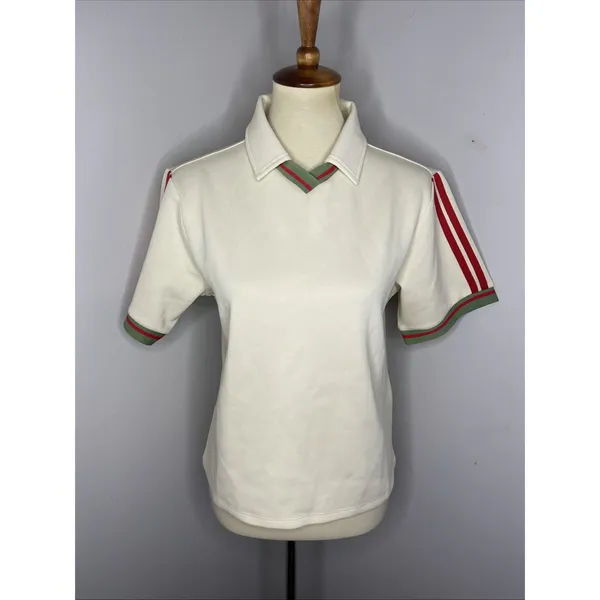 With Jean Cream Knit Polo Top Red Green Contrast Trim Tenniscore Medium - Image 2