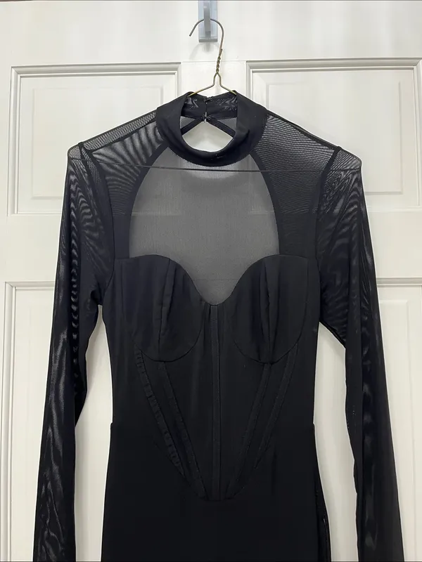 NWT Lulus Sensational Appeal Black Mesh Cutout Long Sleeve Maxi Dress - Size XS - Image 3