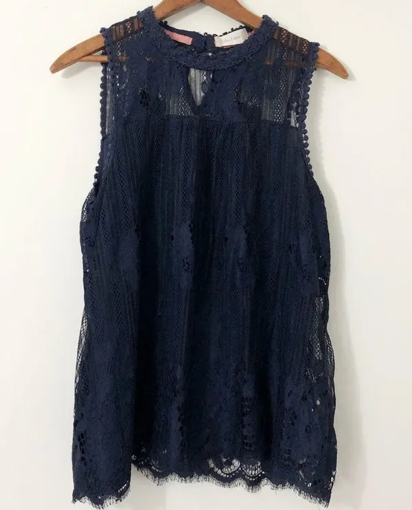 Altar’d State Blue & Black Lace Sleeveless Blouse - Image 3