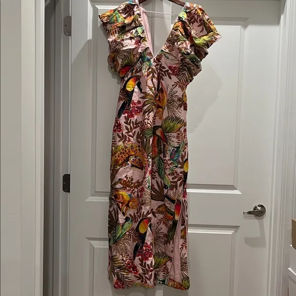 NWT Farm Rio Into The Jungle Premium Linen Midi Dress Pink XS - Image 6